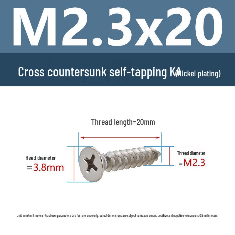 YiguYigu Nickel-Plated Phillips Flat Head Self-Tapping Screws M1-M5, Carbon Steel