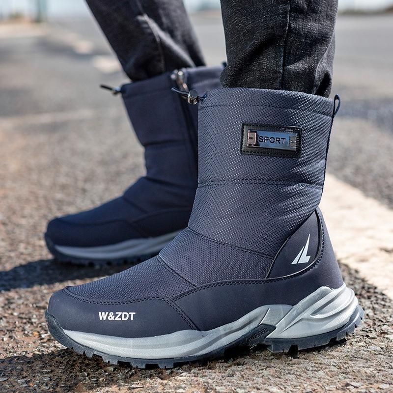 Herren Mittelhohe Stiefel Outdoor Rutschfest Schneestiefel Verdickter Samt Warme Baumwollschuhe Winter High-Top Freizeit Sneaker für Herren Botas