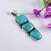 Kingman Turquoise Pendant, 925 Sterling Silver Natural Arizona Turquoise, Designer 3 Stone Pendant, Blue Turquoise Pendant, Anniversary Gift
