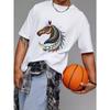 Herren Weißes T-Shirt mit Buntem Pferdekopf Stammesmuster Design für Freizeitkleidung