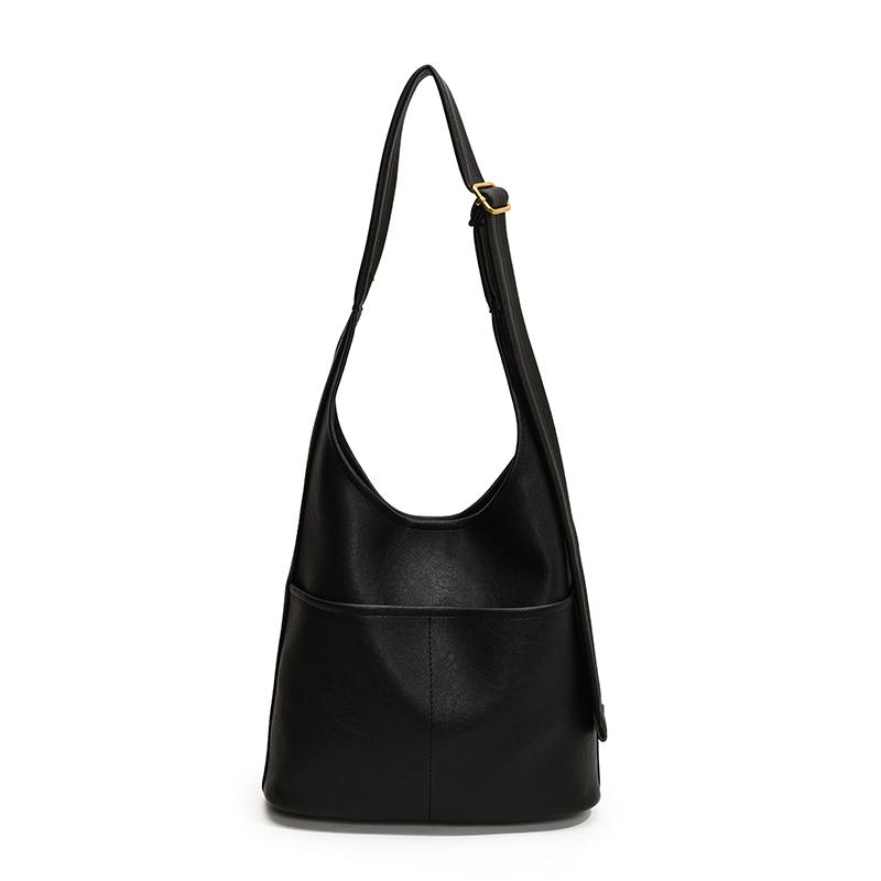 Velkokapacitní jednobarevné kabelky s přezkou z PU pro ženy, nákupní tašky, retro všestranné crossbody kabelky s šicí nití