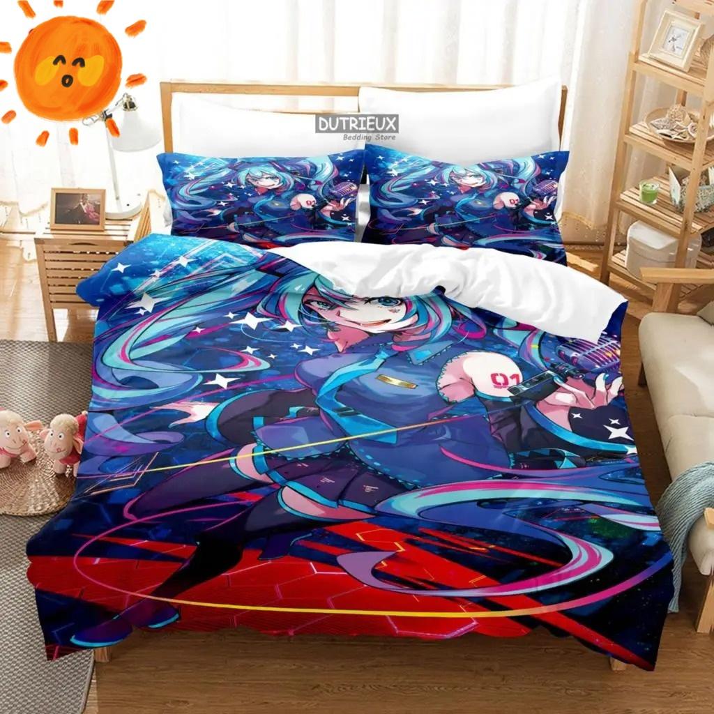 3D Print Japanese Anime Kawaii Hatsune Miku Duvet Cover Bedding Set Queen King Full Size for Holiday Bedroom Teens Women Gift
