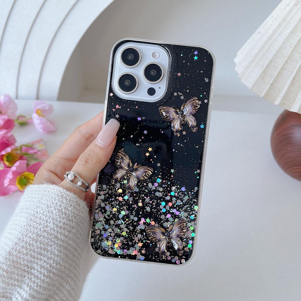 Applicable To IPhone16Promax Mobile Phone Case Gel-drop Gold Wire Butterfly 1314 Apple 15 High-end Creative