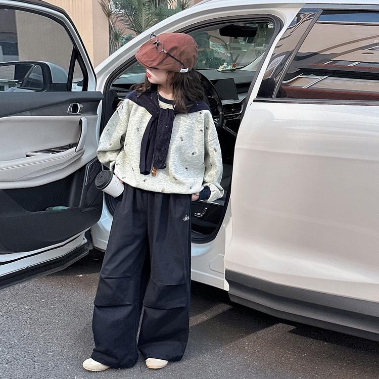 

Girls Fashionable Sailor Collar Cape Set: Autumn Cartoon Sweatshirt and Casual Pants 150cm