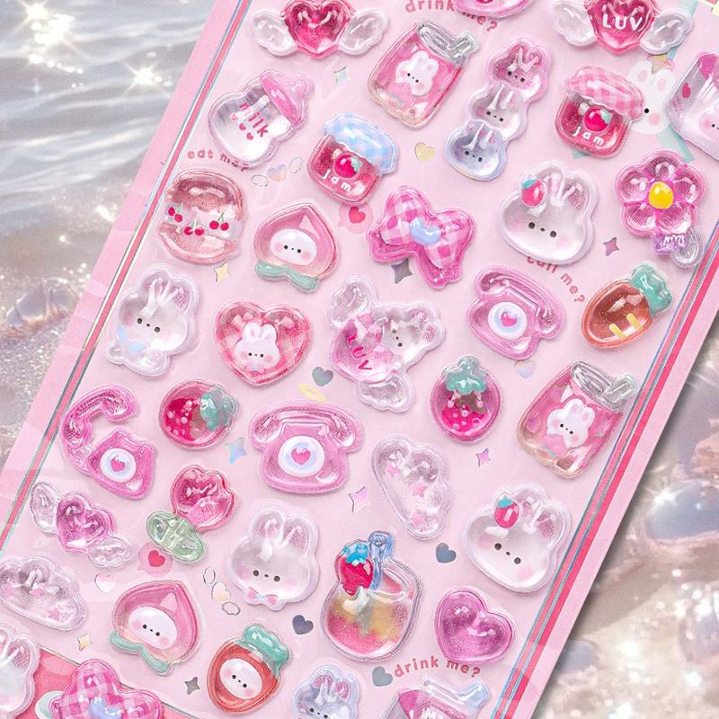 2Sheets/Set Embossed Stickers Cute Animals Bear Cat Puppy Chick Rabbit DIY Decorative Sticker Crystal Jelly Patch Decoration ZYF