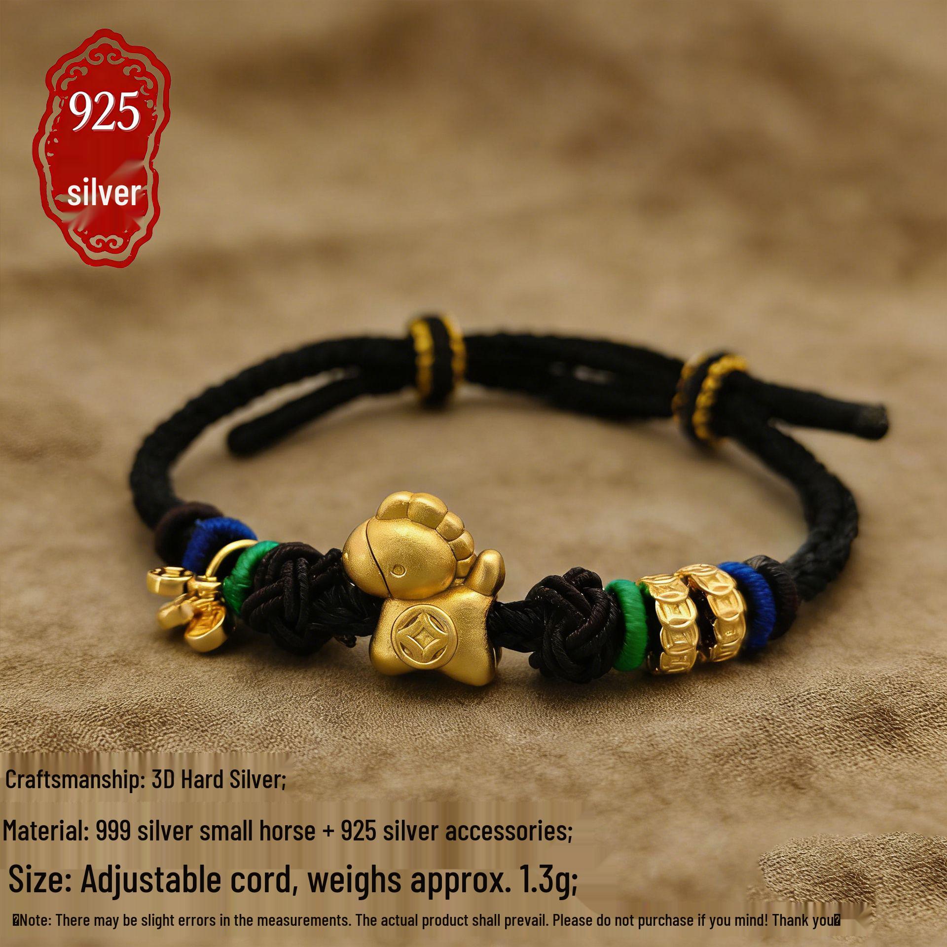 Luck Year Zodiac Horse Braided Bracelet with 999 Sterling Silver Pendant