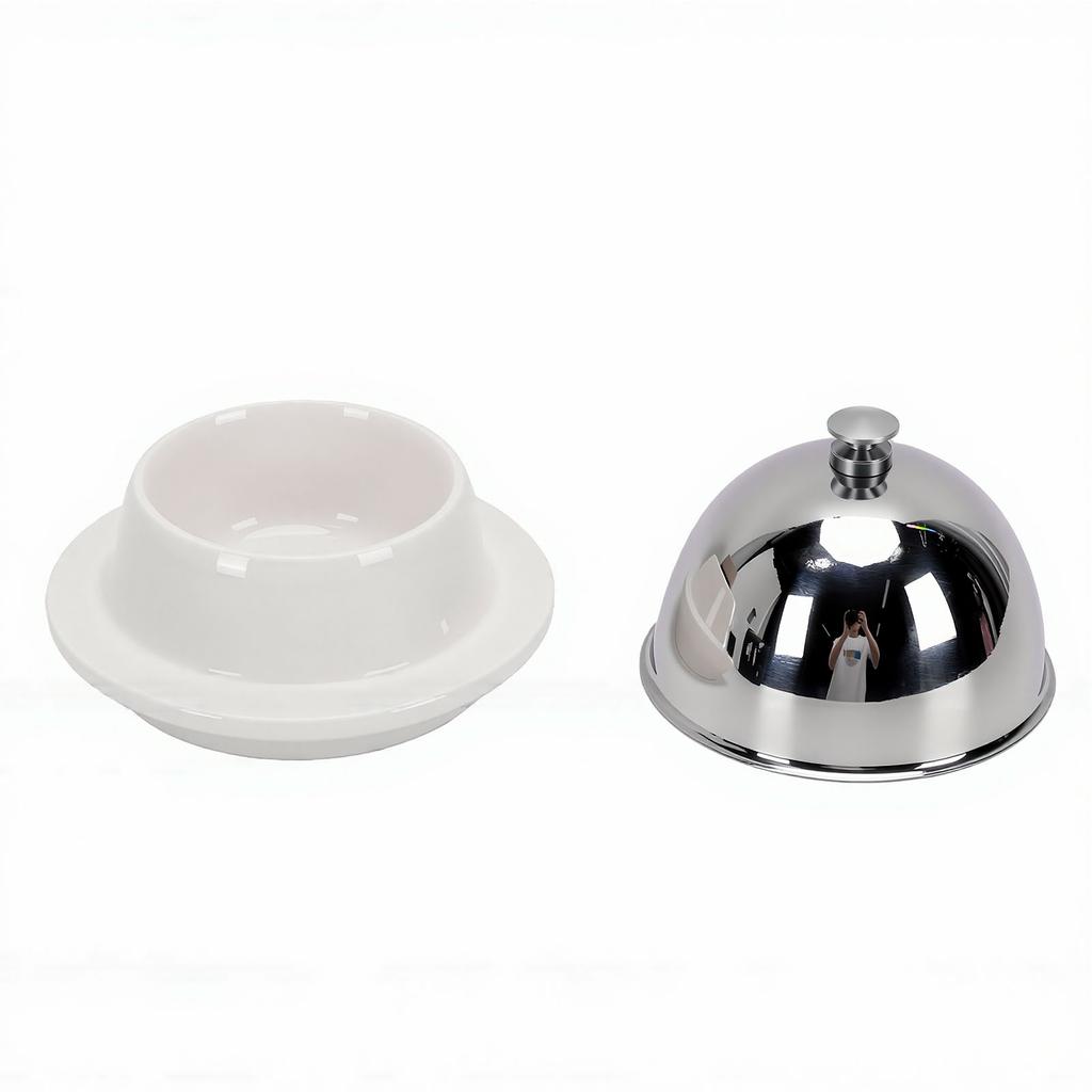 Ceramic Butter Dish with Stainless Steel Lid Cheese Butter Crock Container Dessert Bowl for Home Kitchen Counter
