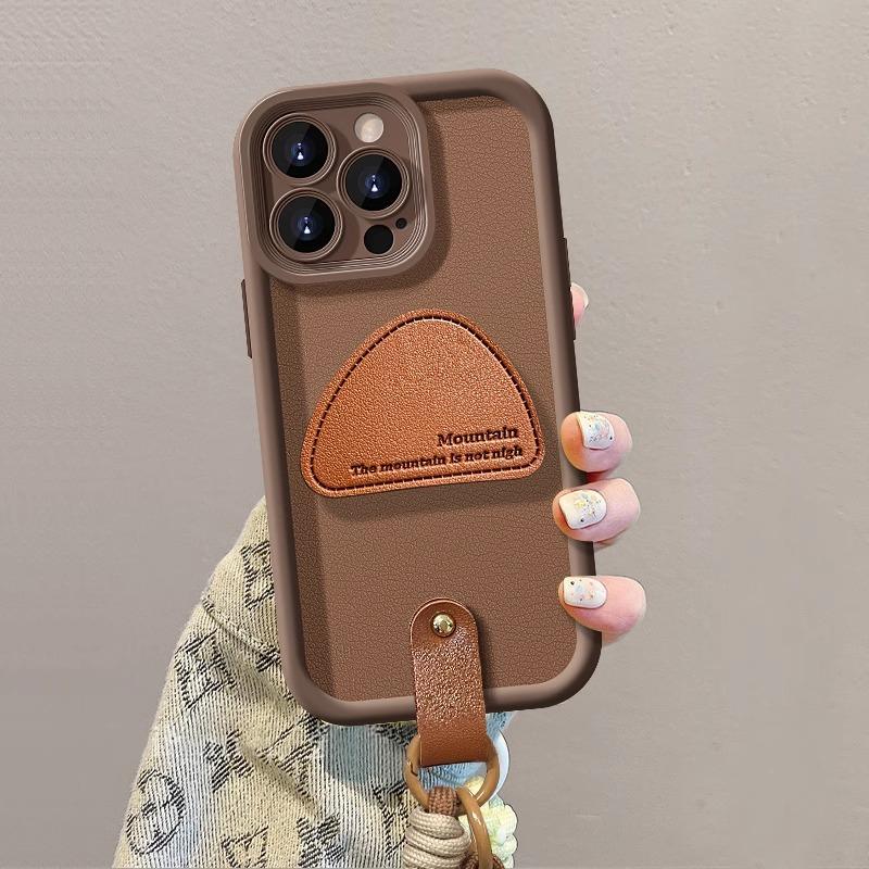 Leather Triangle Bracket Lanyard Suitable for Apple 16 Maillard Mobile Phone Case Autumn and Winter 15PRO Silicone Lambskin 7/8