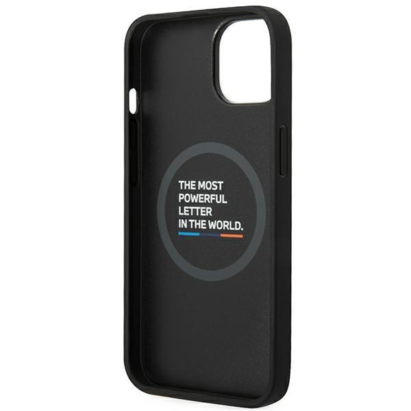 Bmw Case Bmhmp14M22Ptdk Iphone 14 Plus / 15 Plus 6,7 Black/Black Leather Stamp Tricolor Magsafe