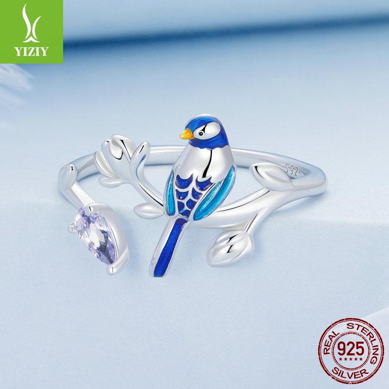 Silver Blue Bird Earrings & Ring Set - Unique 925 Sterling Design