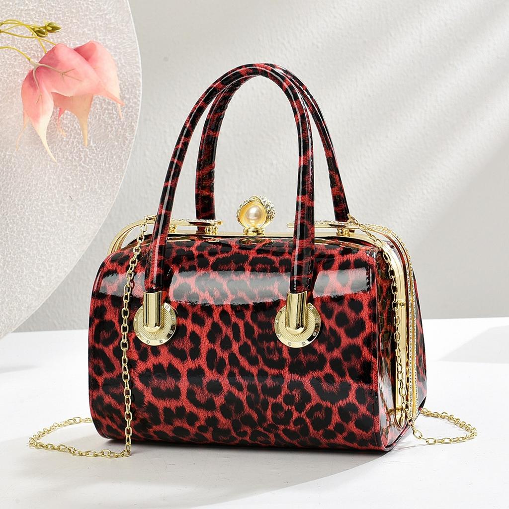 Neue Trendige Glänzende Lackleder Schultertasche, Stilvolle Und Personalisierte Leopardenmuster Diamantbesetztes Design Handtasche
