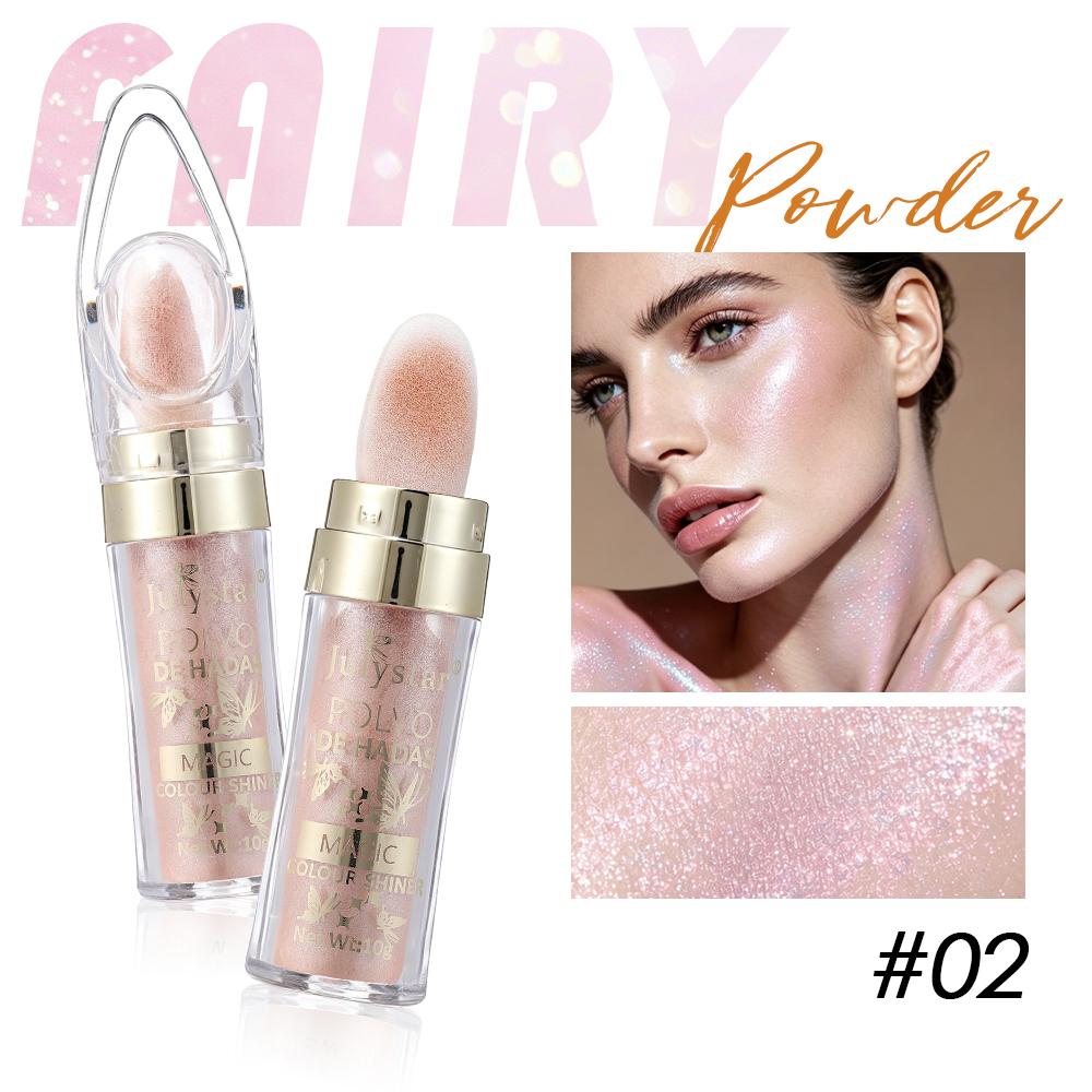 JULYSTAR Polvere da Picchiettare Illuminante, Spugnetta con Polvere Scintillante Magica per Viso Corpo, Illuminante per Trucco da Palcoscenico per Occhi Labbra Clavicola