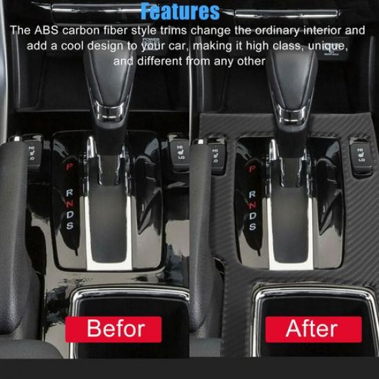 Hot 6Pcs Carbon Fiber Interior Gear Shift Set Cover Trim For 13-17 Honda Accord