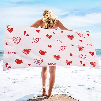 Toalha com Estampa de Coração Rosa Esportiva Secagem Rápida Super Absorvente Toalha de Acampamento Super Macia Leve Toalha de Ginástica Natação Yoga Praia
