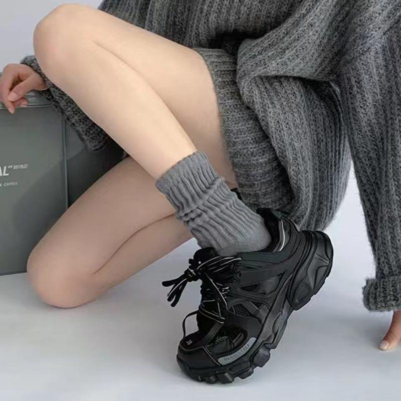 Women's White Wool Knitted Mid-Calf Socks - Slimming, Knee-High, Perfect with Leather Shoes