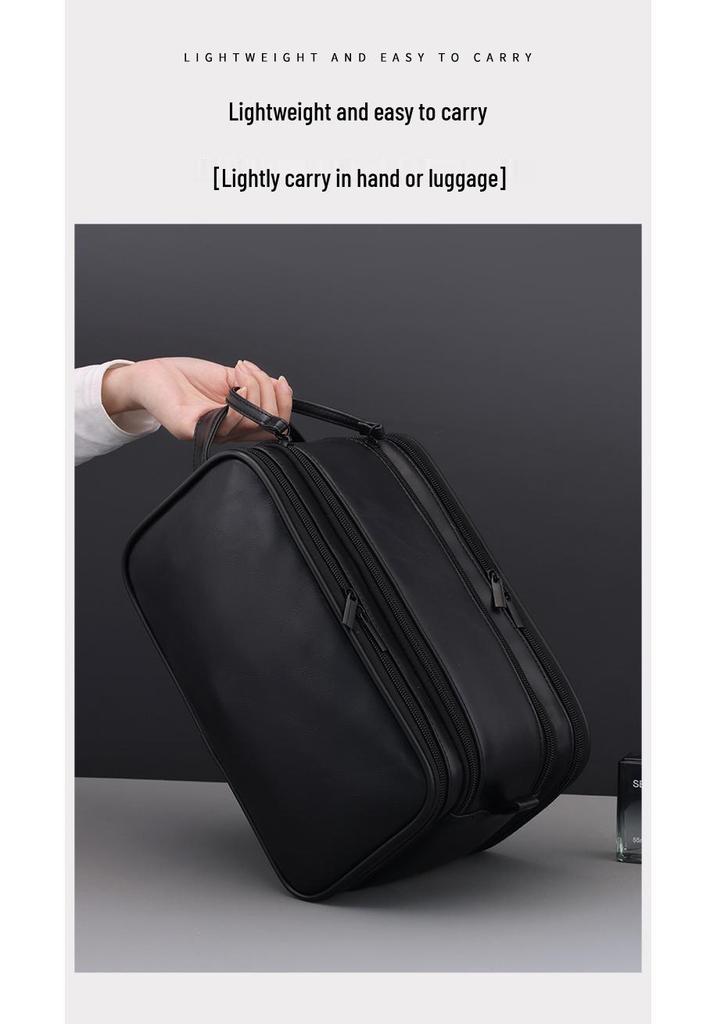 Retro PU Leather Men's Travel Toiletry & Makeup Bag - Waterproof, Portable, Handheld Storage
