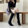 2025 autumn and winter new European and American belt buckle thin high heel pointed suede high boots solid color one-pedal knight boots