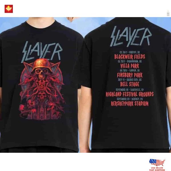 

SALE! Slayer UK And North America Satanic Skull Warrior Merch Tour 2025 T-Shirt Unisex T-Shirt XXL