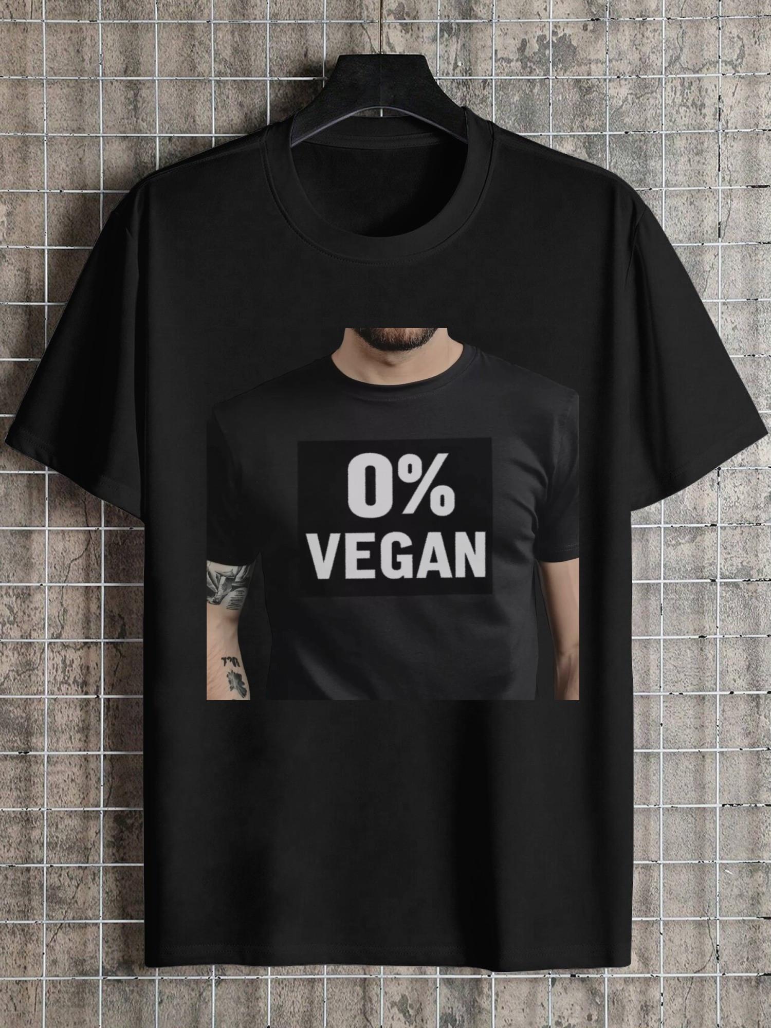 1pc Vegan Bold Graphic Black T-shirt - 180g Cotton Crew Neck Short Sleeve Tee with 0% Vegan Slogan Print XXXXL