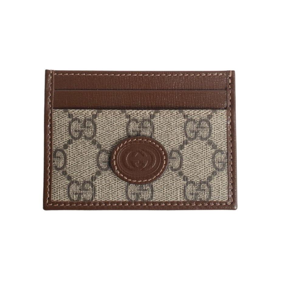 Gucci Vintage Logo Interlocking Double G Canvas And Leather Card Holder Unisex Card Holder Ebony Brown 673002-92TCG-8563 Basic Set (Bag+Dust Bag)