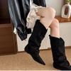 Winter Fashion Pleated Woman Knee-High Boots Pointed Toe Internal Elevation Shoes Street Style Mordern Long Botas Mujer