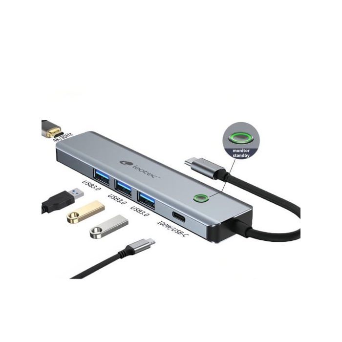 Station D'accueil - Leotec - 6-en-1 - Aluminium - HDMI 4K - Charge Dynamique PD 100W