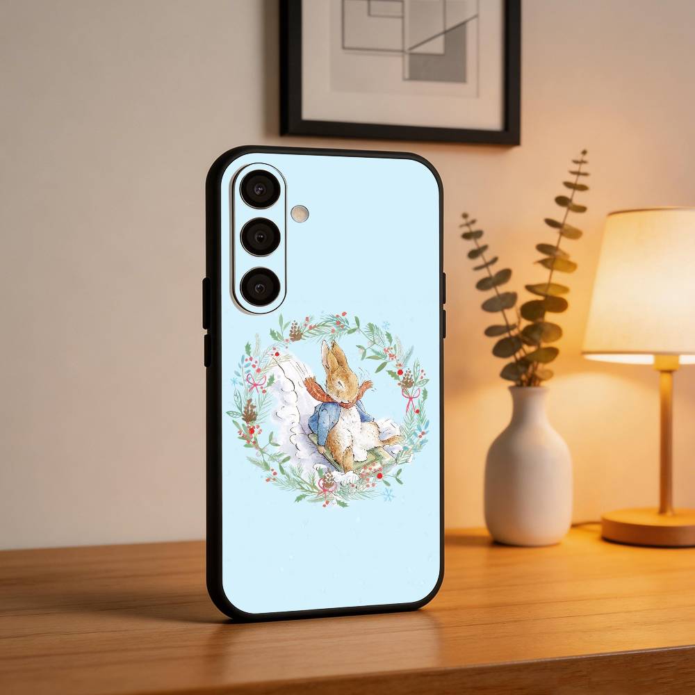 Cute P-Peter Rabbit Phone Case For Samsung A73,72,71,A52,51,40,41,A22,A32,31,A13, Soft Black Shell
