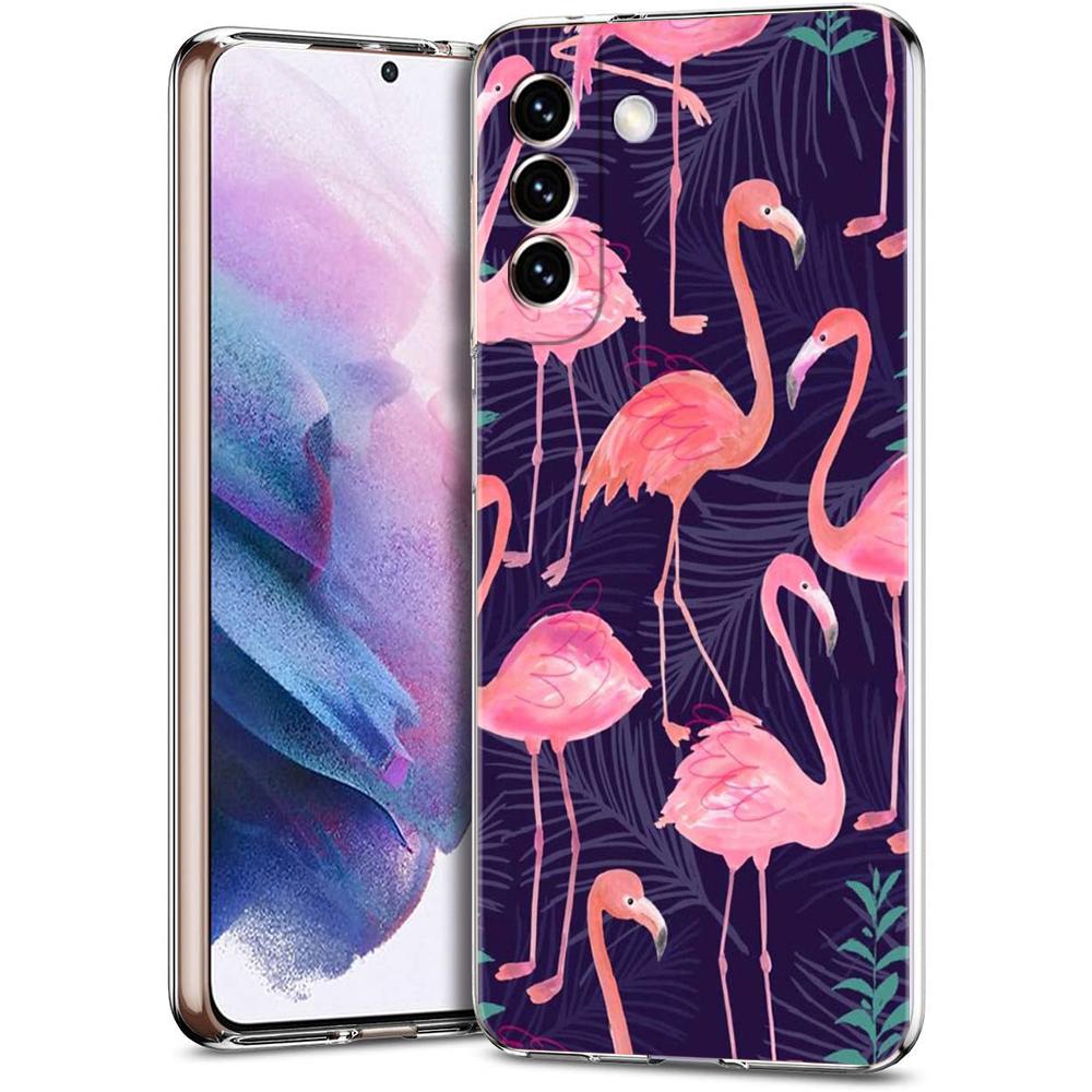 Phone Case For Samsung Galaxy S24 Ultra S23 FE S22 S20 S21 5G S10 S9 Plus S10E S8 Soft Clear Lovely Pink Flamingos Leaf Cover