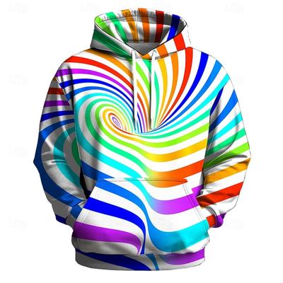 Sudadera con Capucha Gráfica de Rayas de Colores Para Hombre Árbol Arcoíris Impresión 3D Sudadera Otoño Casual Jersey Unisex Mangas Largas Sudaderas Sudadera