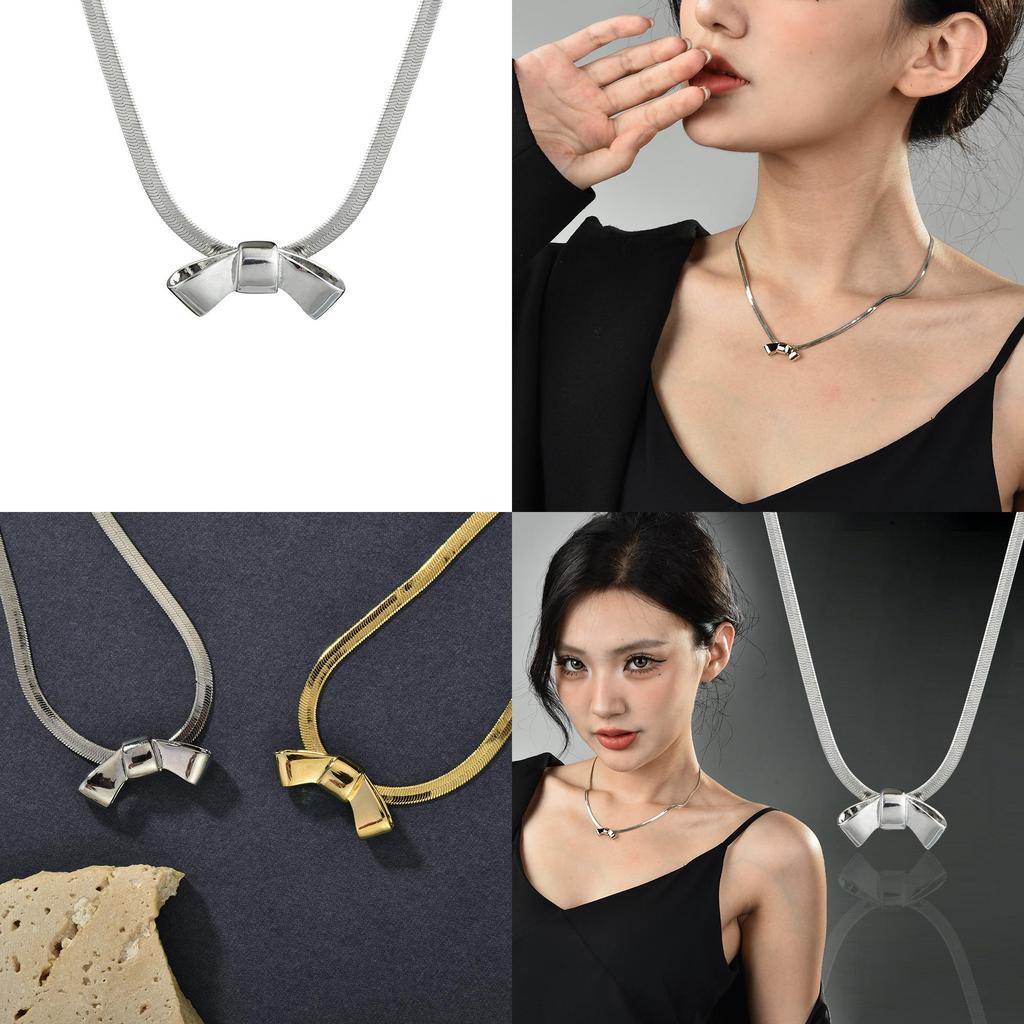 Luxurious Snake Chain Butterfly Bow Tie Necklace Crafted In Titanium Steel For Fall 2024
