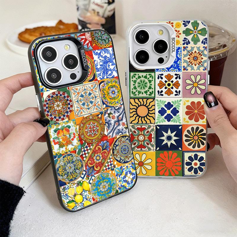 Italian Sicilian Style Floral Pattern Shockproof Phone Case for iPhone 17 Air 16 16E 15 Pro Max 14 Plus 13 Mini 12 Back Cover An