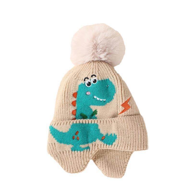 New little dinosaur cartoon ear protection hat boy baby knitted hat autumn and winter new children's wool warm and windproof
