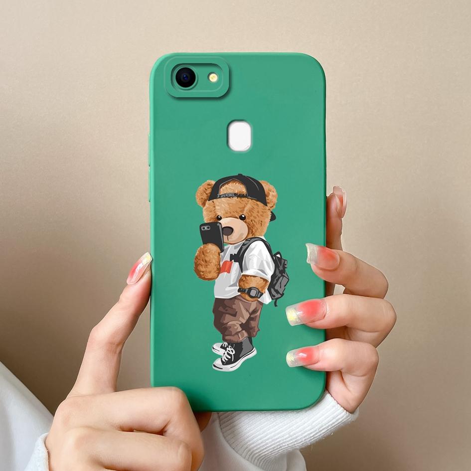 For Oppo F5 F11 F17 F9 F21 F7 F19 F15 Pro Phone Cases Fashion Little Bear Liquid Silicone High Definition Anti Fall Protective Covers For Oppo Housing