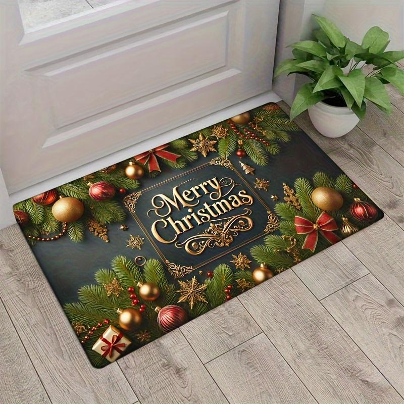 Tappetino da porta in flanella Buon Natale, Tappeto con design ad albero e palline festive, Antiscivolo, Spugna spessa per Decorazione di Camera da letto, Cucina, Bagno