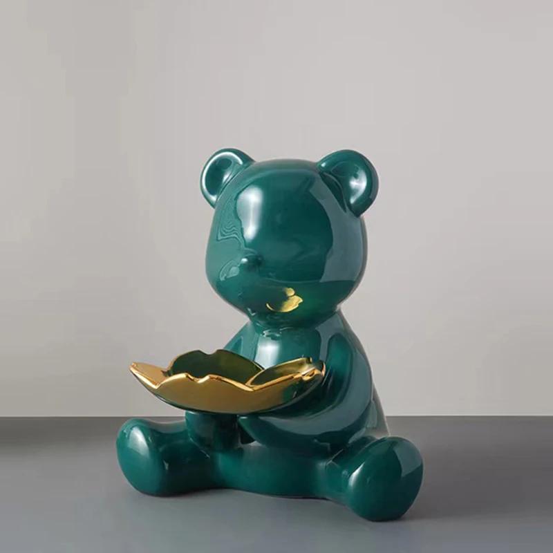 20cm Ceramic Bear Figurine Home Decoration Animal Statue Keys Storage Shelf Modern Room Sculpture Table Decor Statues Ornaments