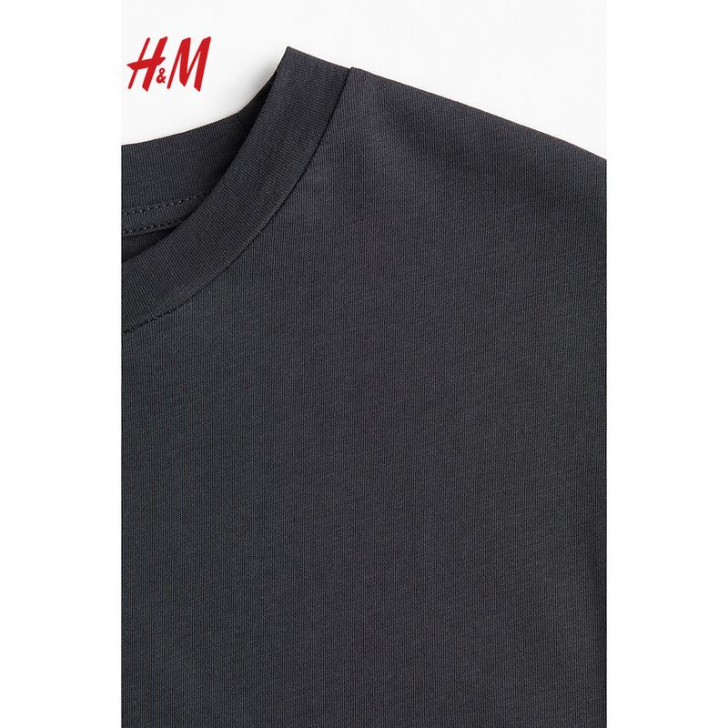 

HM Women clothes Summer round Neck Cotton Loose and Comfortable T-shirt 1275413 Dark gray/Amore 155/80(XS)