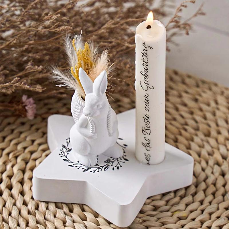3D Easter Bunny Silicone Mold DIY Cute Animal Basket Rabbit Vase Ornaments Casting Molds Home Plaster Concrete Craft Gift Decor
