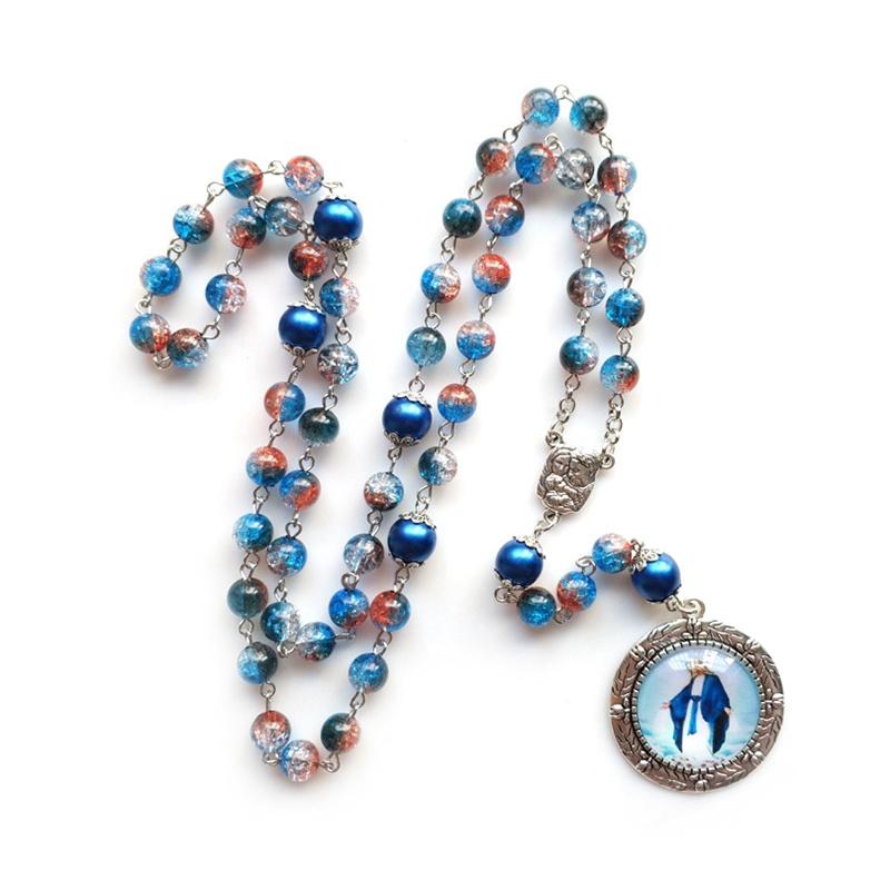 Vintage Virgin Pendant Rosary Necklace Long Catholic Cross Religious Pray Jewelry Our Lady Virgin Mary Y-Necklace Jesus Christ Medal Jewelry Gift