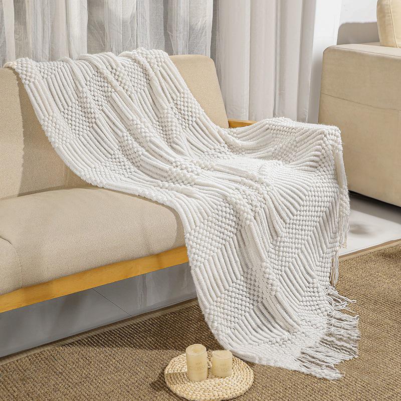 Nordic Knitted Blanket Soild Color Sofa Blanket With Tassels Travel Light Luxury Blanket Swadding For Bed Home Decor 130x180cm