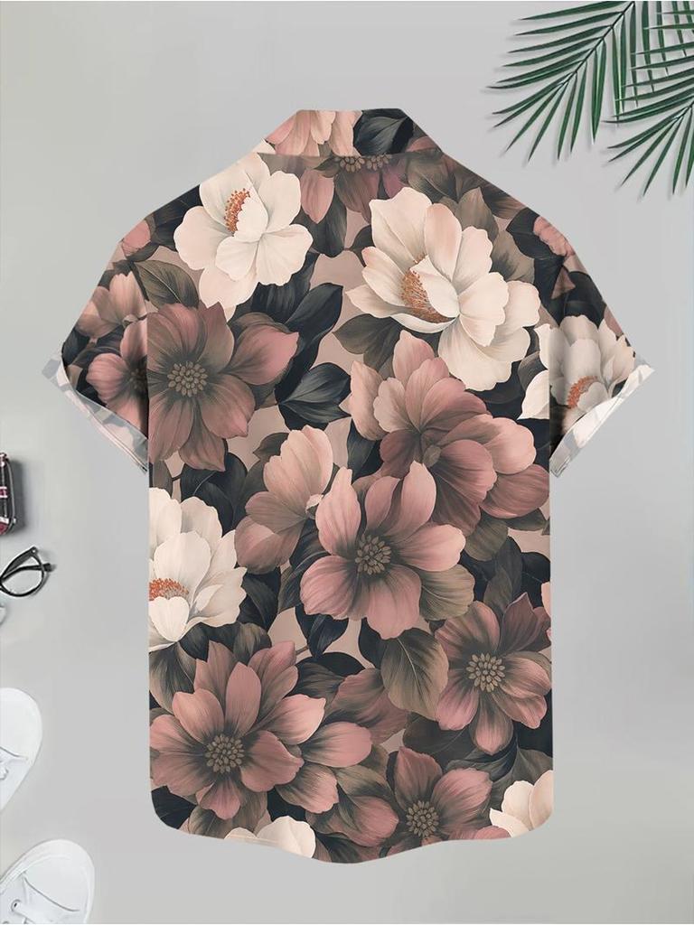 Men's Casual Shirt, Short - Sleeved Floral Design, Polyester Material, Mixed Color, Multiple Specifications Available, Suitable Daily Wear, Stylish