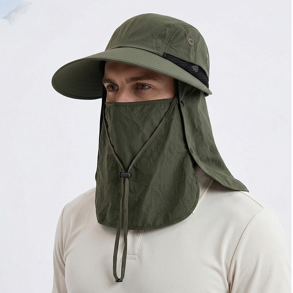 Unisex UPF50+ UV-Schutz Sonnenhut Abnehmbarer Vollgesichts-Nackenschutz Breiter Rand Atmungsaktives Netz Outdoor Angel-Wanderhut