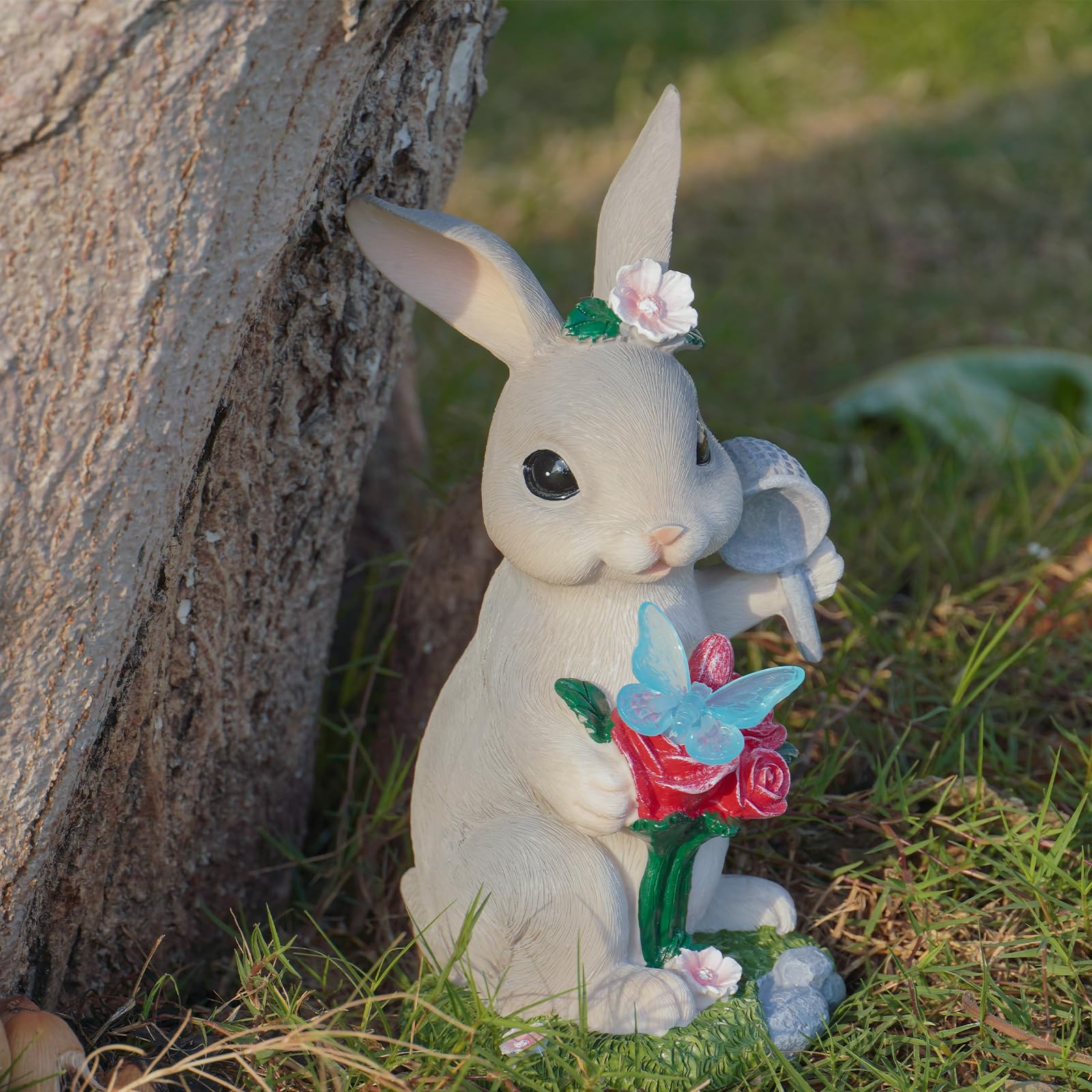 

Garden Statues Rabbit with Solar Light,Bunny Outdoor Garden Decor Ornaments for Patio Yard Art House Warming Garden Gift сірий колір