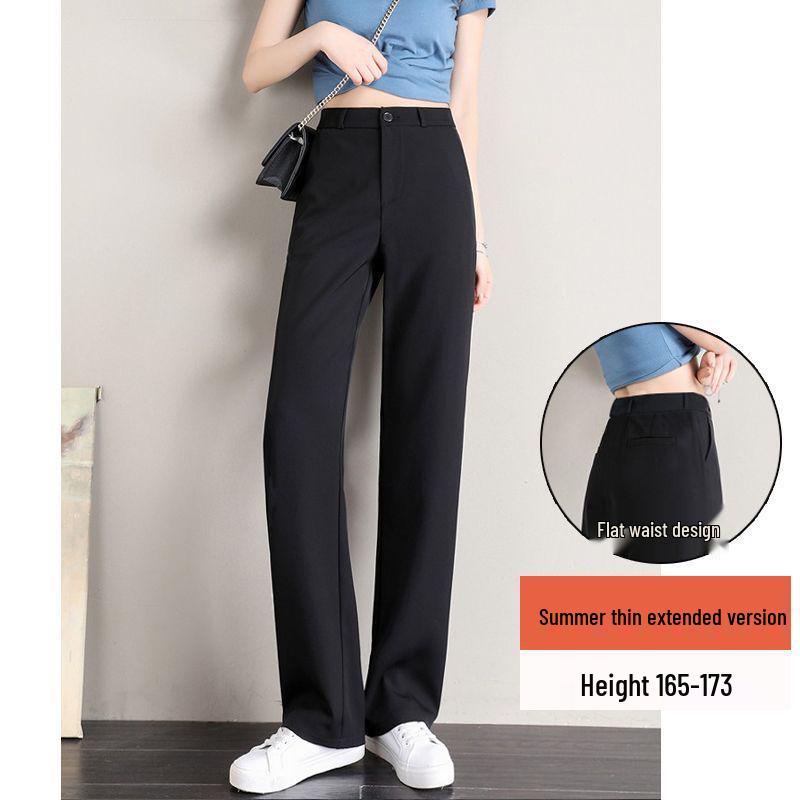 Women s Summer Black Wide-Leg High-Waisted Straight Pants with Good Drape 2XL