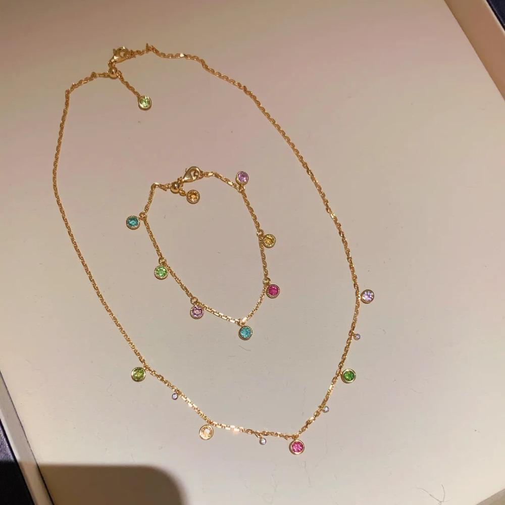 Women Jewelry Set Fashion Rainbow Candy Tourmaline Bracelet Bubble Diamond Necklace Dopamine Gemstone Ring