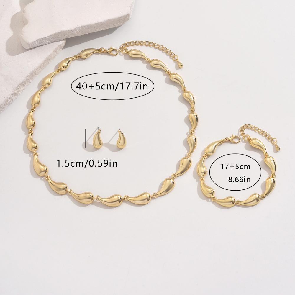 Enkelt vanndråpedesign sans kvinners halskjede smykkesett allsidige øredobber nisje justerbart armbånd smykker