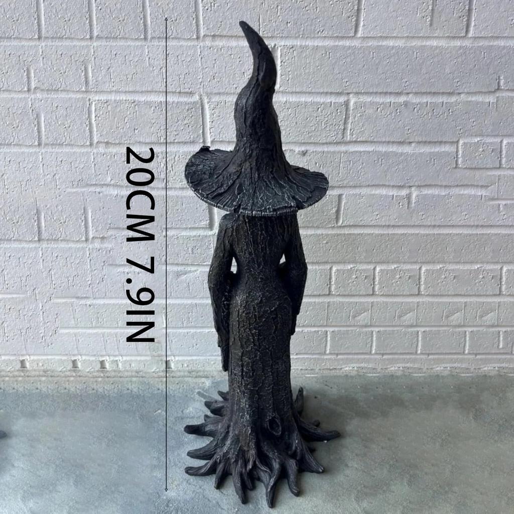 Halloween Cracker Barrel Witch Statue Gothic Resin Figurine Retro Magician Decor, Dark Fantasy Ornament, Festival Collectible