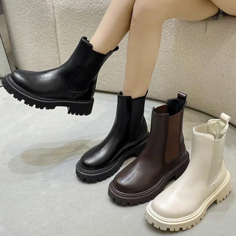 Fashion Women Boots Hot Luxury Thick Sole Chelsea Boots Women Flat Casual Boots High Quality Fashion Shoes for Women Zapatos De Mujer