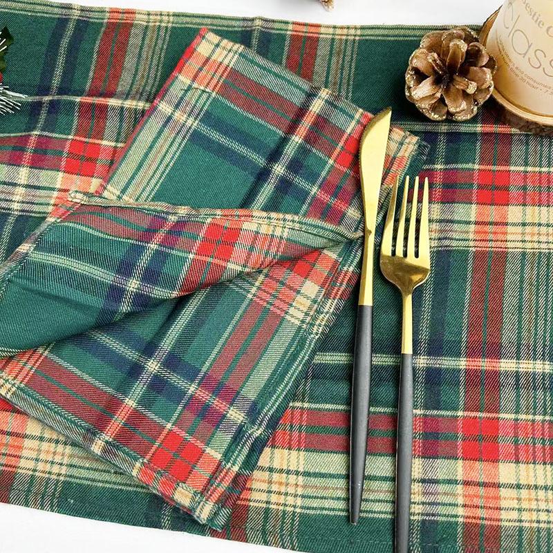 12Pcs 30x45cm Christmas Plaid Cloth Napkins,Washable Reusable Cloth Table Dinner Napkins for Wedding,Parties,Dinner Celebration