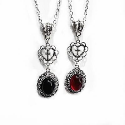 Retro Halloween Gotisches Kreuz Anhänger Oval Halskette Damen Herren Party Schmuck Geschenke Vintage Vampir Spiel Schmuck