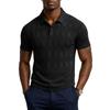 Men’s Short Sleeve Polo Shirt Classic Fit Knit Pattern Soft Fabric Button Placket Collar Top for Everyday Wear